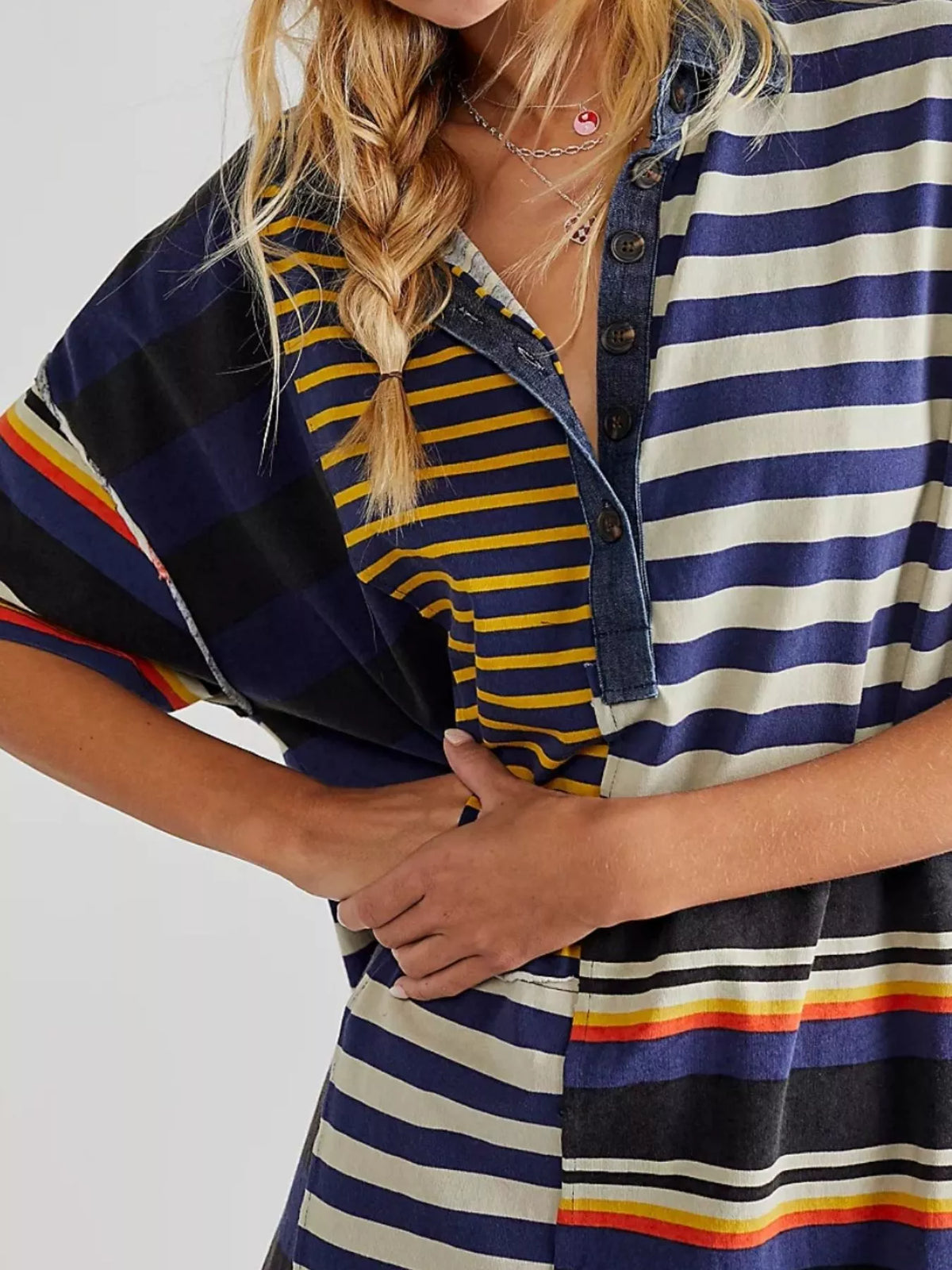 Striped Oversized Half Button Shirt Dress