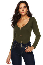 Button Detail Bodysuit - Ladyez