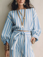 Striped Long Sleeve Top and Pants Two-Piece Set