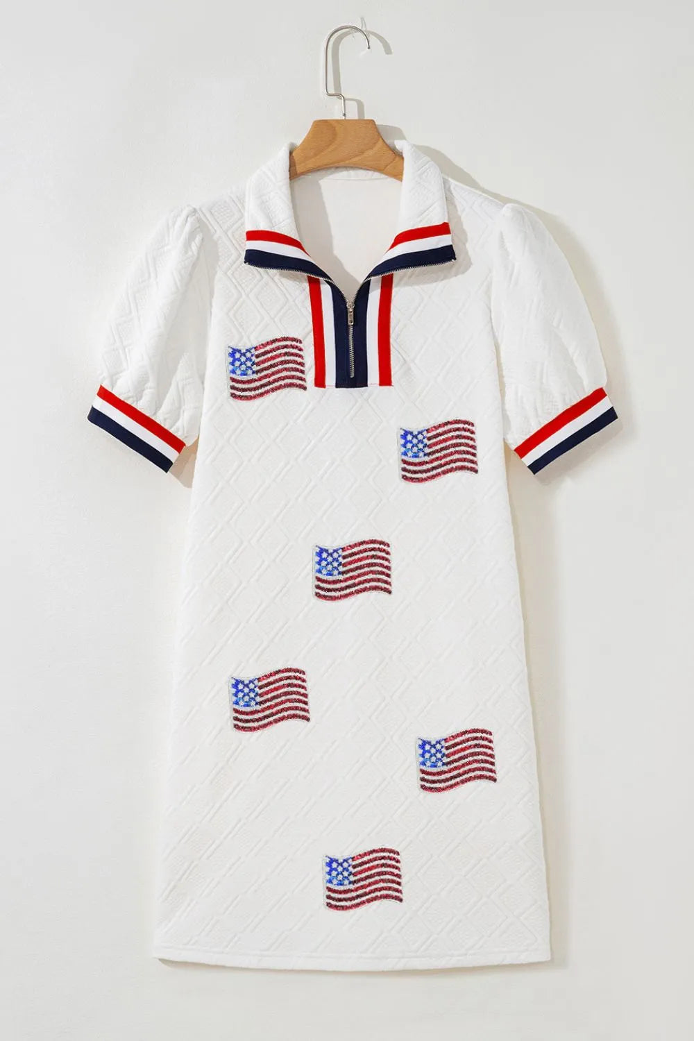 Patriotic American Flag Print Dress with Striped Collar - Ladyez