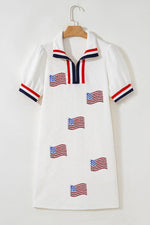 Patriotic American Flag Print Dress with Striped Collar - Ladyez