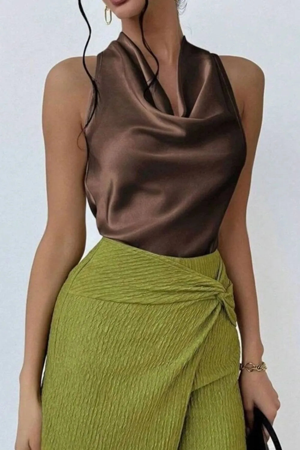 Satin Cowl Neck Sleeveless Blouse - Ladyez