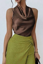 Satin Cowl Neck Sleeveless Blouse - Ladyez