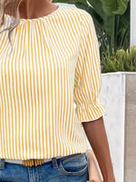 Striped Round Neck Half Sleeve Casual Blouse - Ladyez