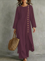Full Size Side-Buttoned Longline Top and Pants Set Plus Size