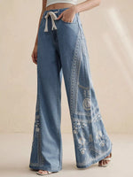 Embroidered Wide-Leg Drawstring Jeans