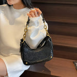 Leather Crescent Shoulder Bag - Ladyez