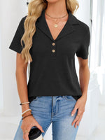 Waffle Knit Button Detail T-Shirt