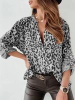 Full Size Leopard Print Roll-Tab Sleeves Blouse Plus Size - Ladyez