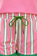 Striped Frill Hem Shorts with Drawstring Waist
