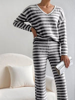 Striped Ribbed Knit Top and Pants Set