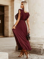 Tied Surplice Cap Sleeve Pleated Dress - Ladyez