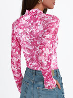 Floral Mock Neck Long Sleeve T-Shirt - Ladyez