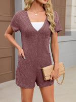 Casual Ribbed Knit V-Neck Romper