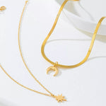 2 Piece 18K Gold-Plated Moon & Star Necklace