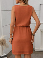 Waffle-Knit Drawstring Mini Tank Dress - Ladyez
