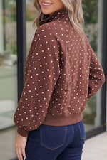 Polka Dot Print Metal Button Collar Casual Pullover Sweatshirt