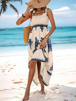 Smocked Bodice Colorful Print Tank Dress