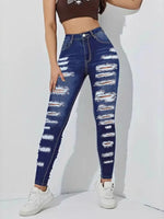 High Waisted Distressed Skinny Jeans - Ladyez