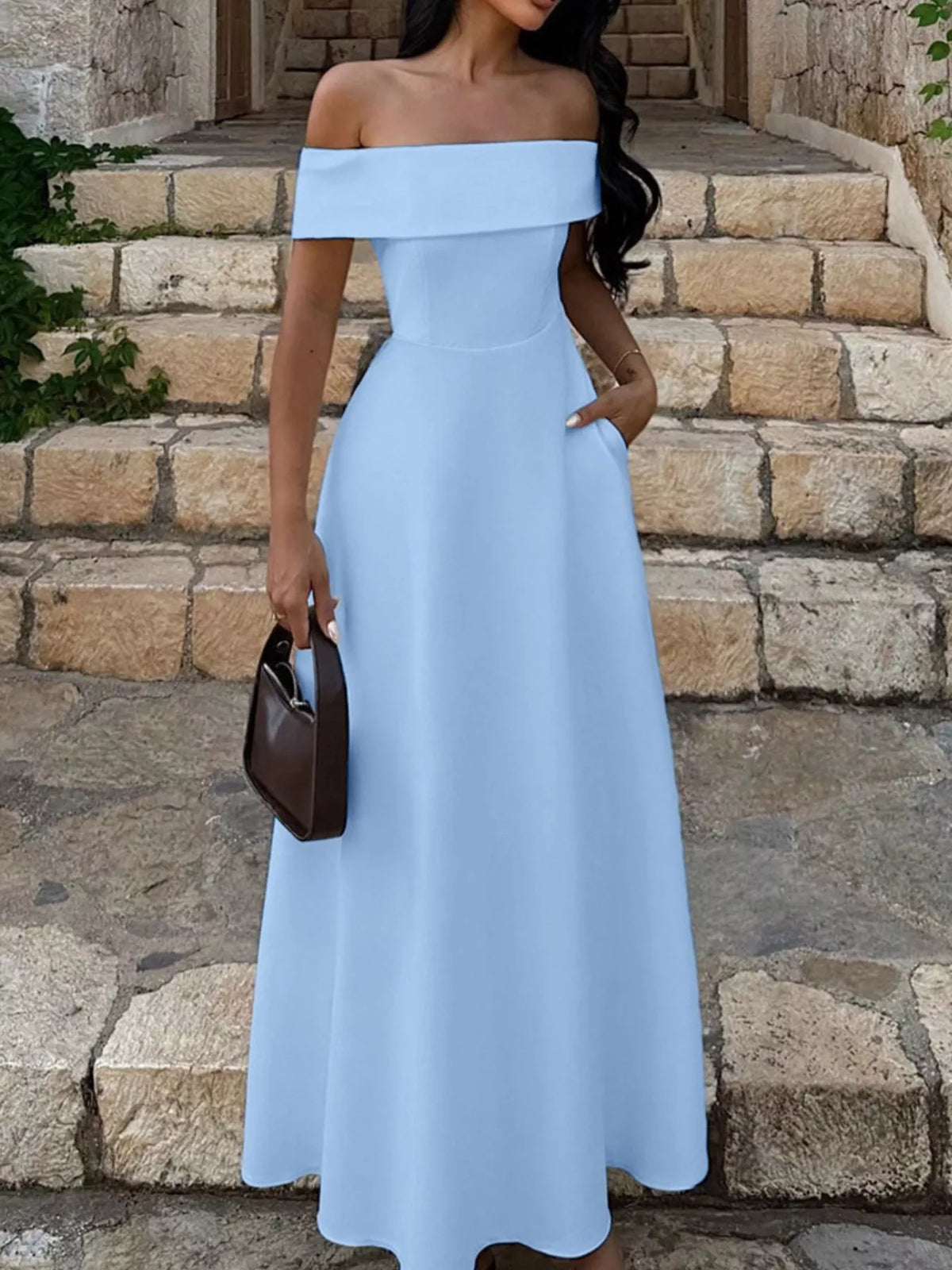 Off-Shoulder A-Line Maxi Dress