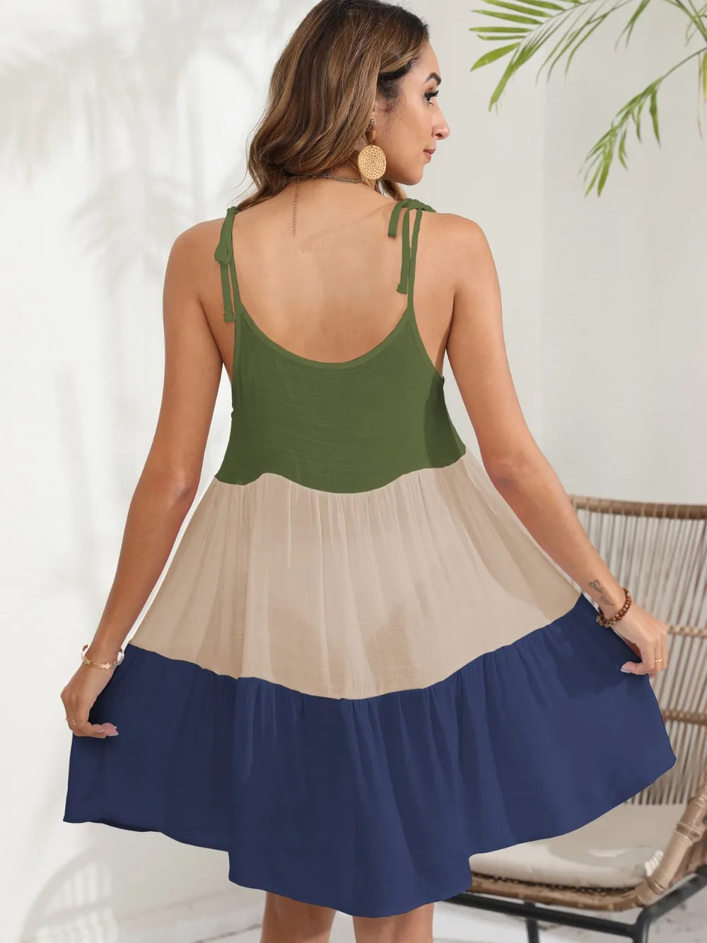 Color Block Spaghetti Strap Cover-Up Dress - Ladyez