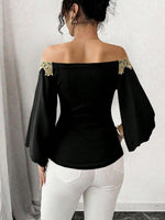 Off-Shoulder Embroidered Bell Sleeve Top