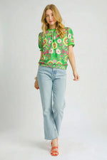 Umgee Retro Floral Puff Sleeve Top