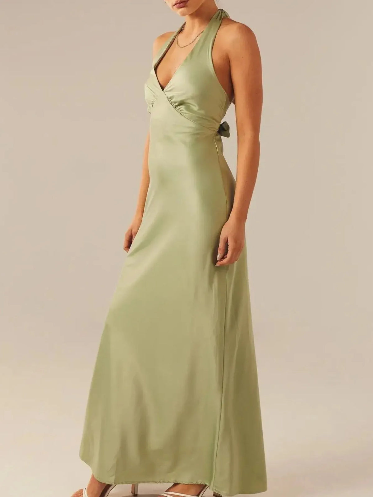 Halter Neck Wrap Maxi Dress with Tie Detail - Ladyez