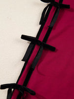 Contrast Striped Bow Detail Drop Shoulder Sweatshirt Dress with Pockets