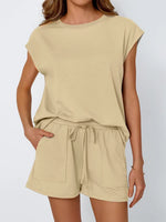 Round Neck Cap Sleeve Top and Shorts Set - Ladyez