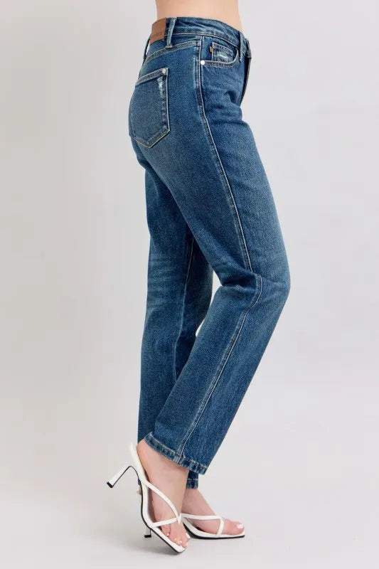 Judy Blue Full Size High Waisted Rigid Magic Non-destroy Straight Leg Jeans Plus Size - Ladyez