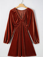 V Neck Puff Sleeve Velvet Dress