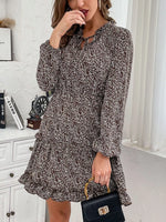 Ruffle Hem Tie Neck Mini Dress