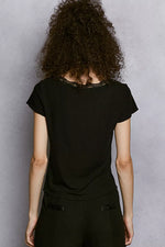 POL Round Neck Short Sleeve Crop T-Shirt with Lace Trim