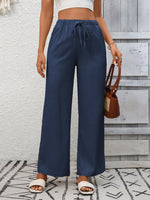 Drawstring High Waist Wide Leg Pants