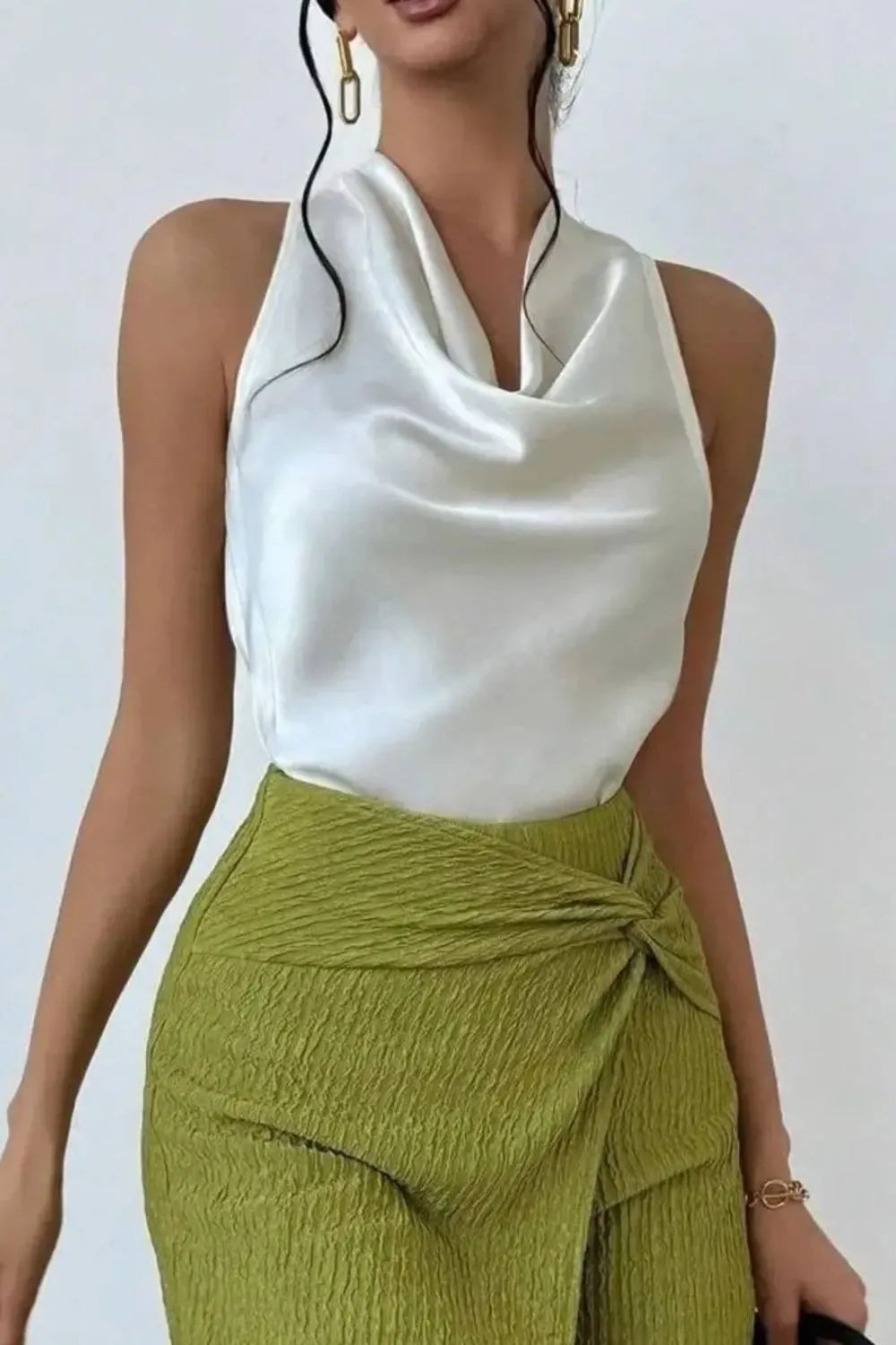 Satin Cowl Neck Sleeveless Blouse - Ladyez