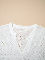 Flower Eyelet Embroidered Patchwork Sheer Short Sleeve Shirt