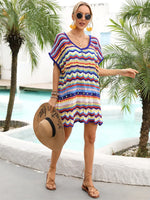 Angel Wings Rainbow Stripe Scalloped V-Neck Cover-Up Dress - Ladyez