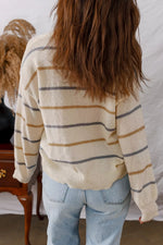 Striped V-Neck Button-Up Cardigan