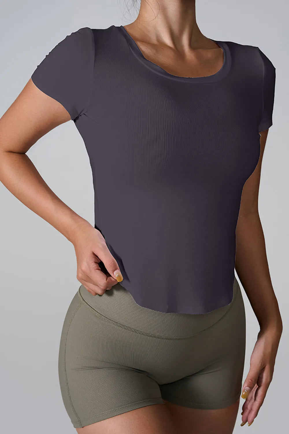 Cutout Round Neck Short Sleeve Active T-Shirt - Ladyez