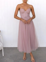 Sweetheart Neck Tulle Midi Dress - Ladyez