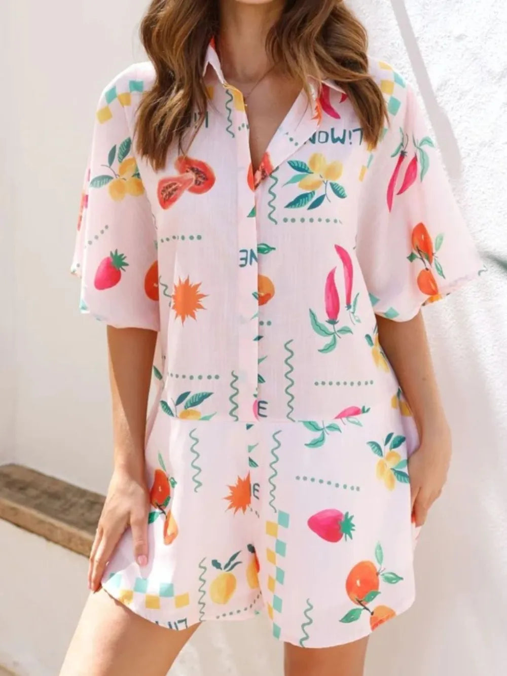 Printed Collared Neck Half Sleeve Romper