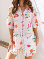Printed Collared Neck Half Sleeve Romper - Ladyez