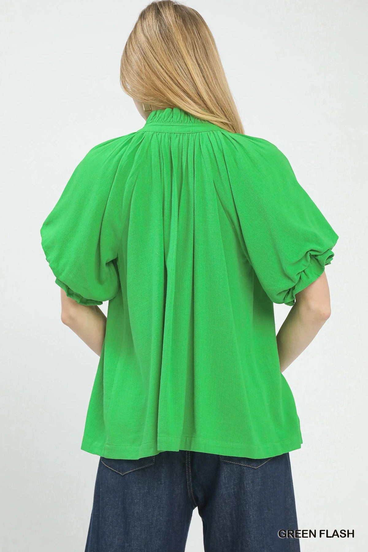 Umgee Linen V-Neck Flutter Sleeve Top