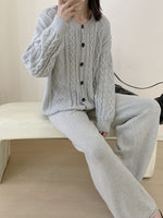 Cable Knit Cardigan & Wide Leg Pants Sweater Set