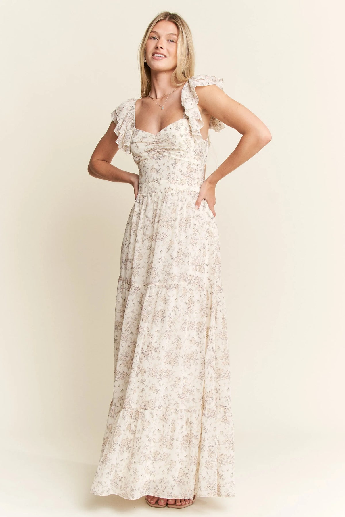 Jade By Jane Full Size Ruffle Sleeve Tiered Maxi Dress Plus Size - Ladyez