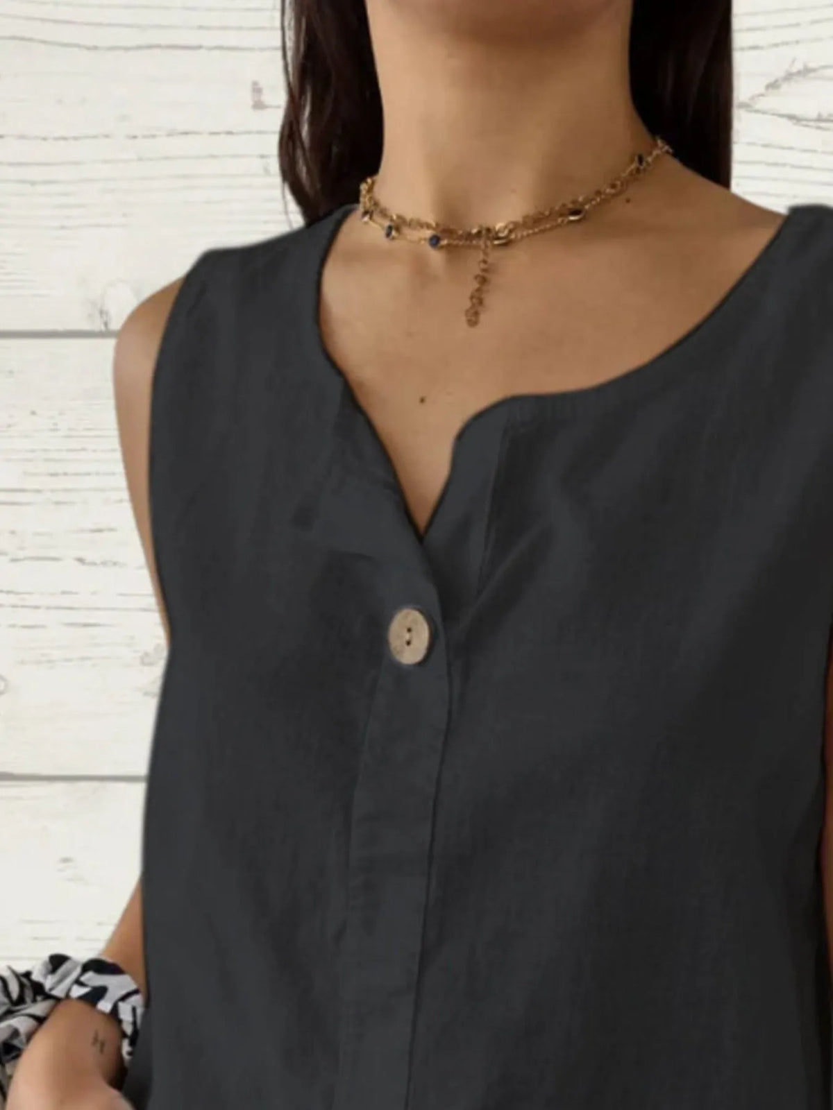 Full Size Casual Linen Sleeveless Blouse Plus Size - Ladyez