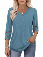 Full Size V-Neck 3/4 Sleeve T-Shirt Plus Size