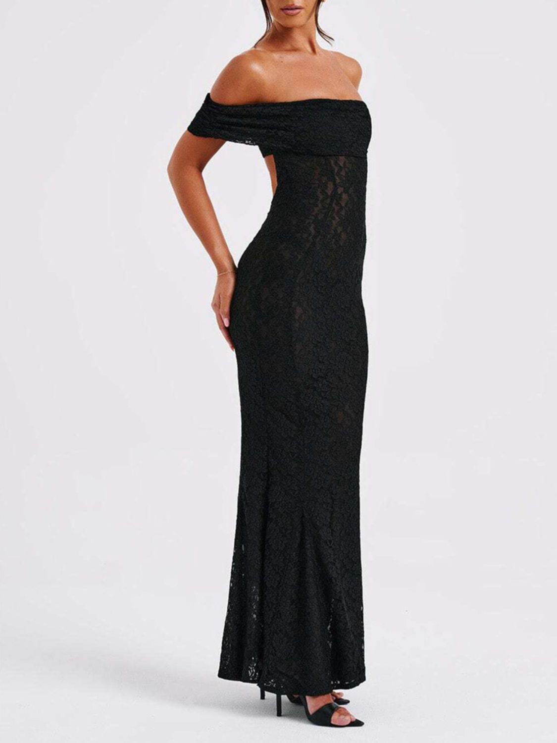 Devine Backless Lace Off-Shoulder Maxi Dress - Ladyez