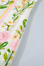 Multicolour Floral Print Striped Trim Button Down Shift Dress